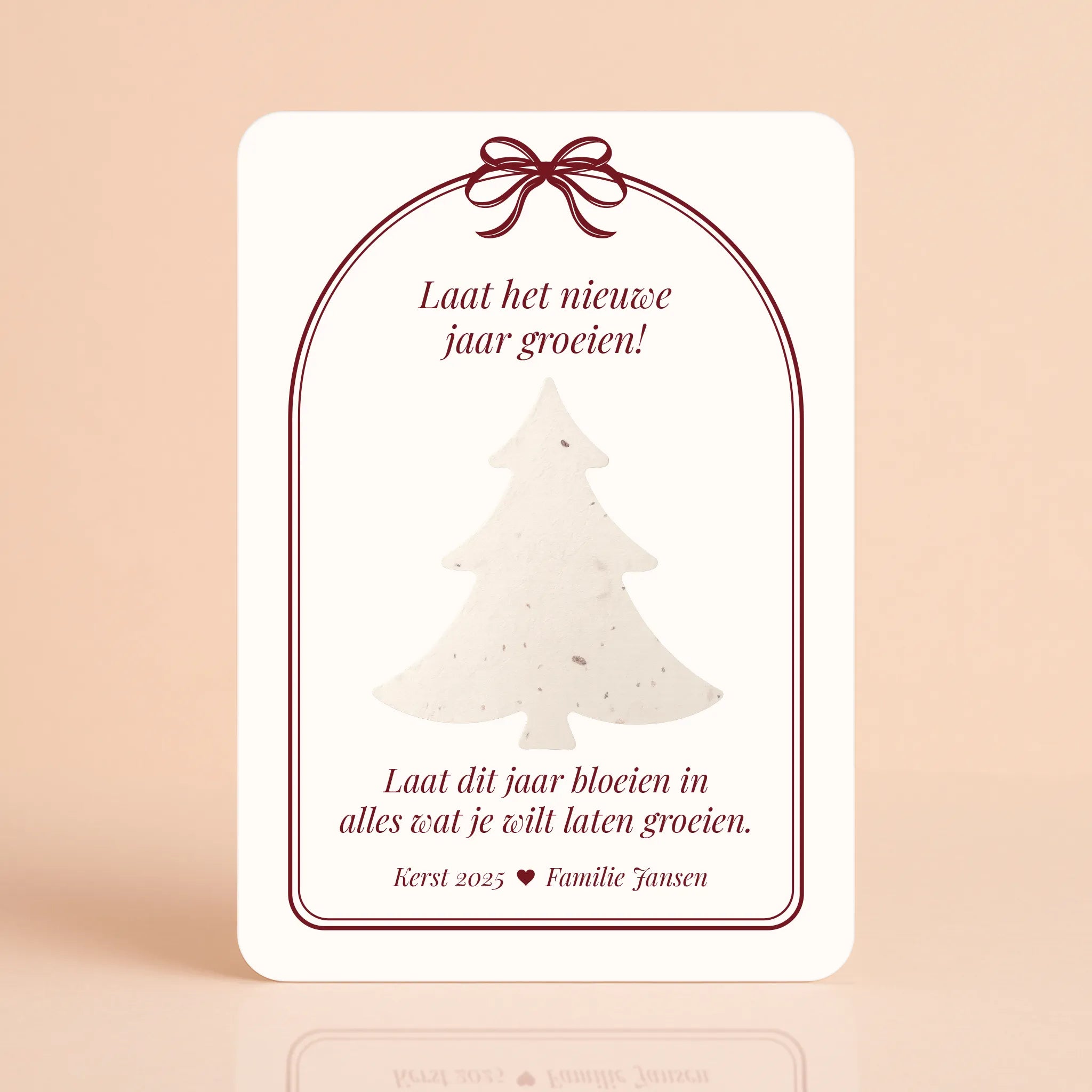 Kerstkaart met Zaadpapier Kerstboom | Klassiek Strik Bordeaux