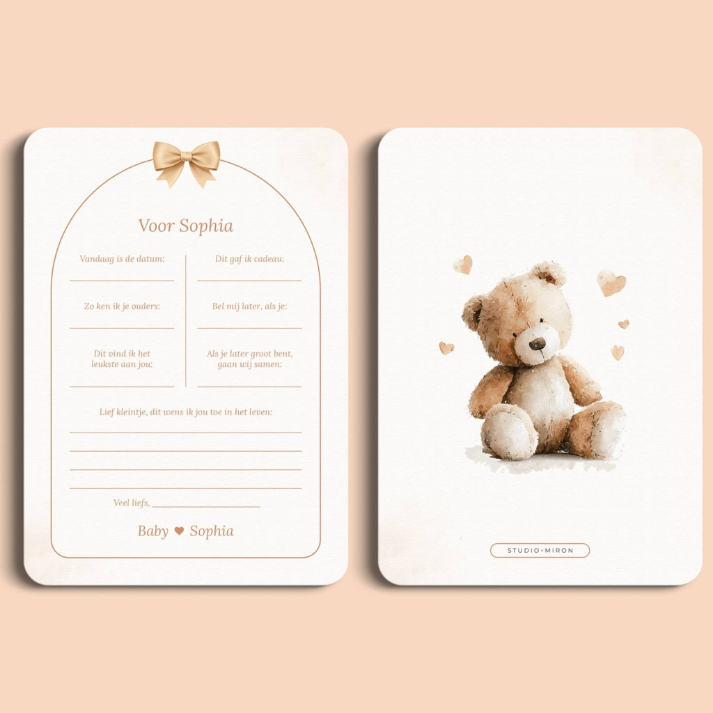 Kraamkaarten voor de baby boho beige voor en achter Studio Miron