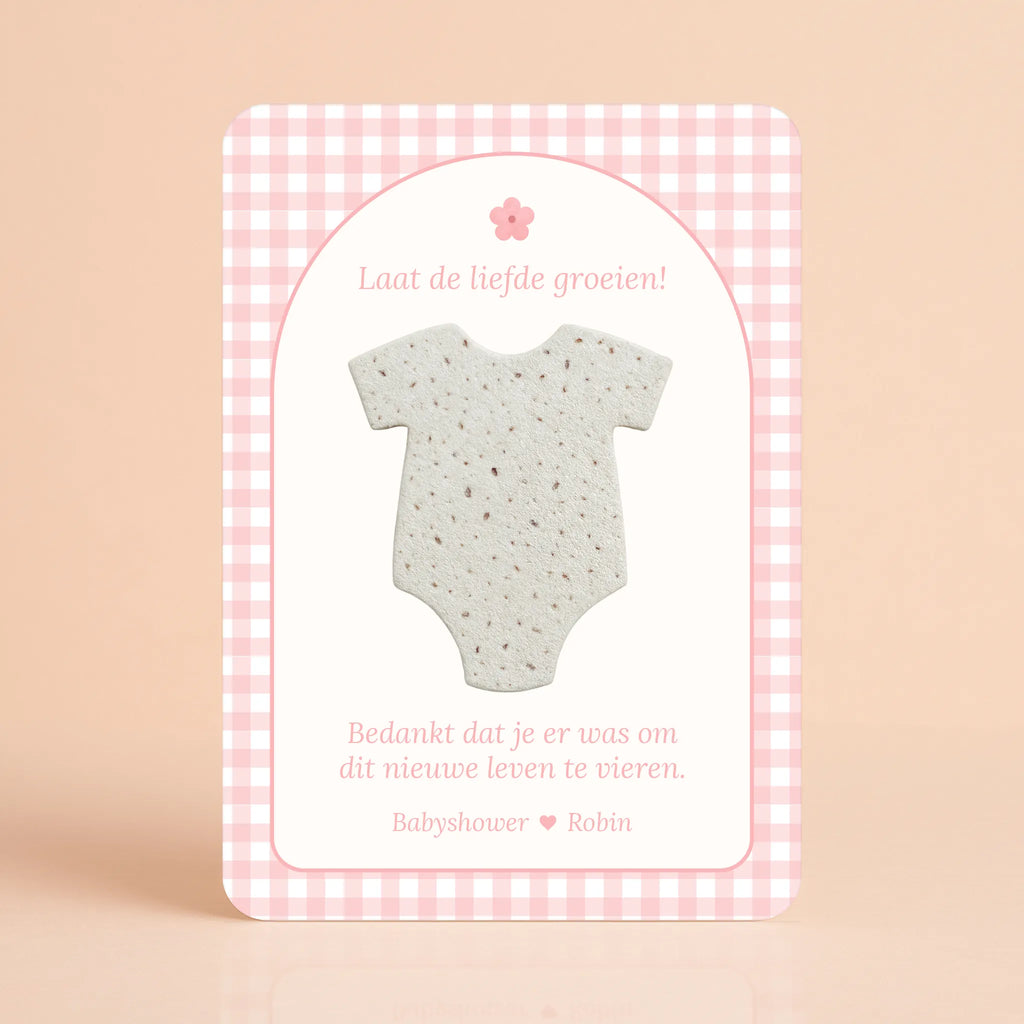 Zaadpapier Rompertje Cadeau | Gingham Roze