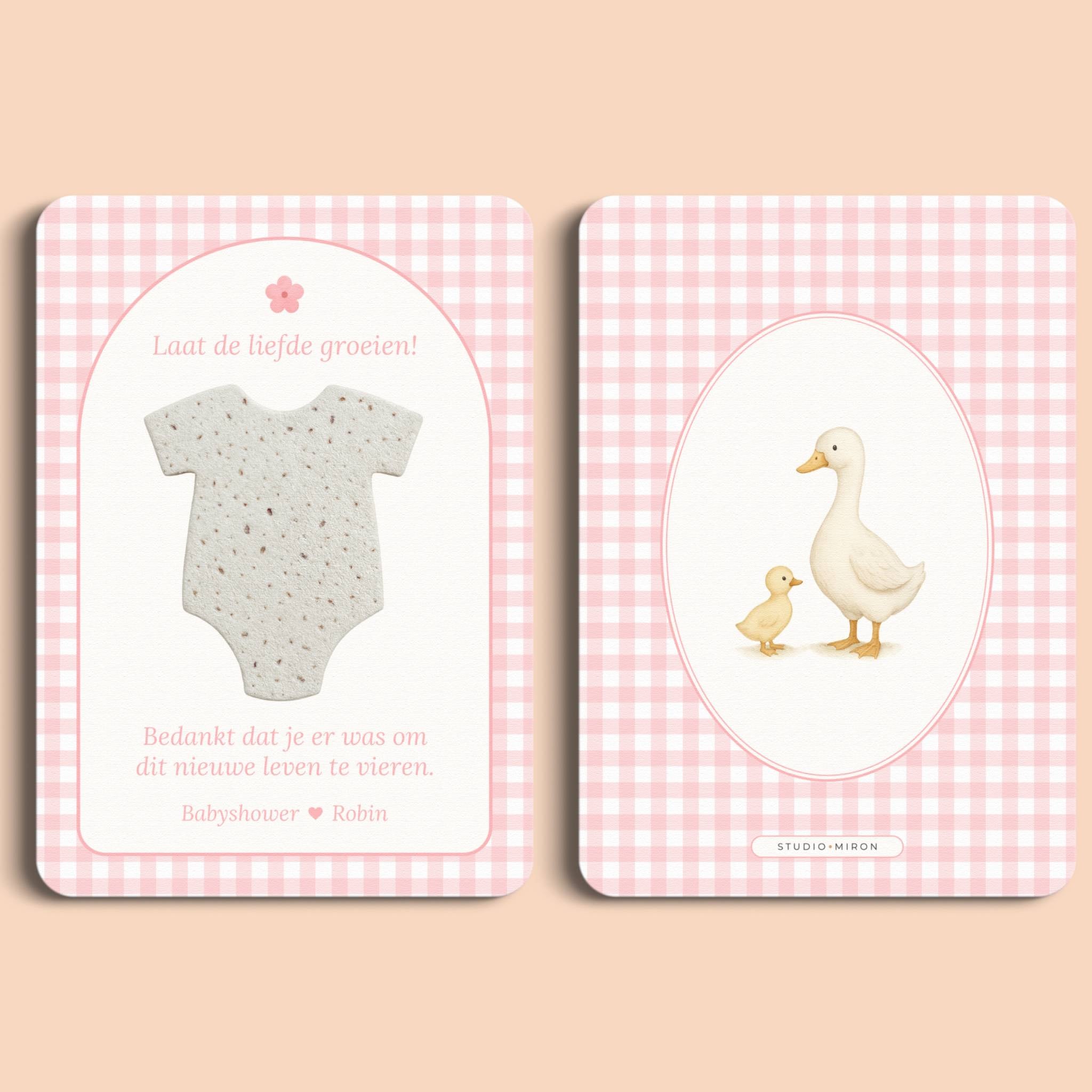 Zaadpapier Rompertje Cadeau | Gingham Roze