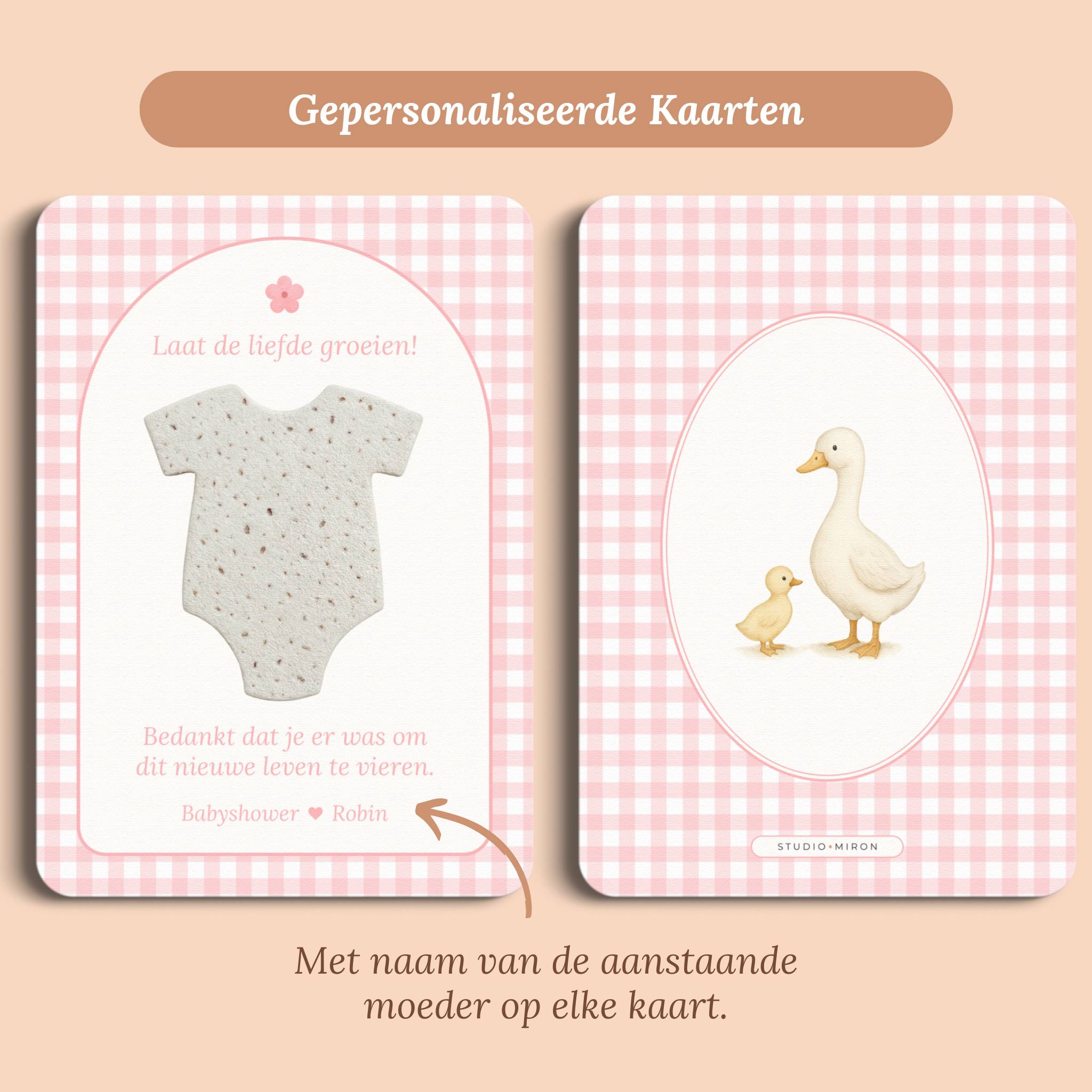 Zaadpapier Rompertje Cadeau | Gingham Roze