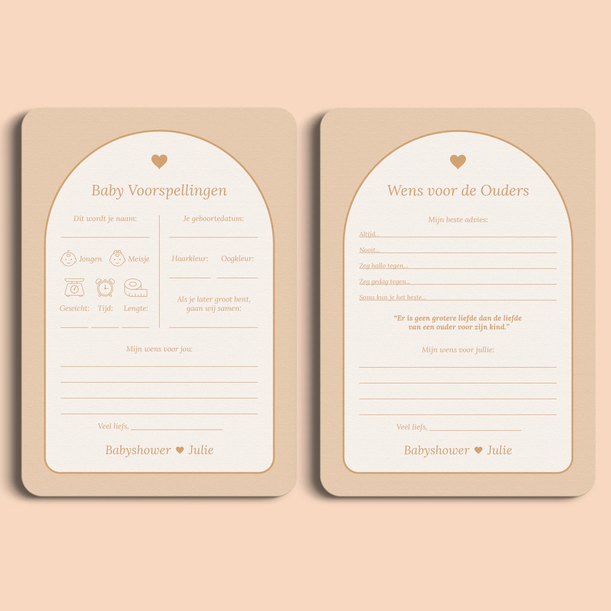 Babyshower invulkaarten Pakket in Boho Hartje stijl, met spellen en wensenkaarten – Studio Miron