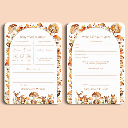 Babyshower invulkaarten Pakket in Bosdieren stijl, gepersonaliseerd met naam – Studio Miron