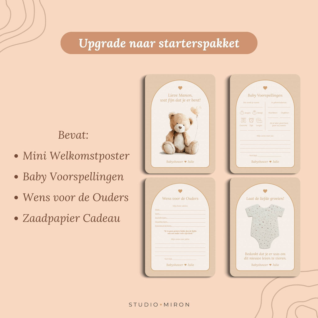 Babyshower invulkaarten Upgrade naar Starterspakket in Boho Beige Zand stijl – Studio Miron