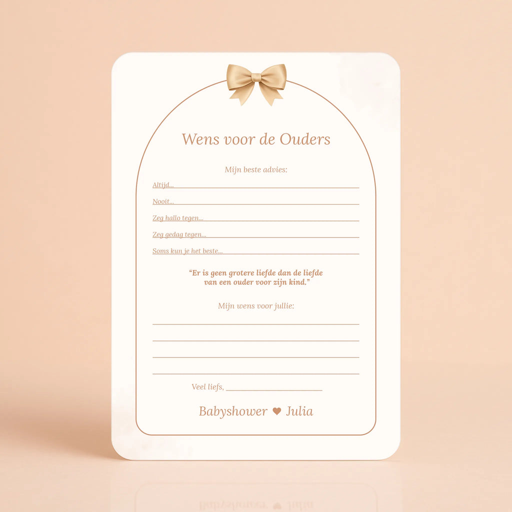 Babyshower invulkaart Wens voor de Ouders in Boho Beige met Beertje stijl, gepersonaliseerd – Studio Miron