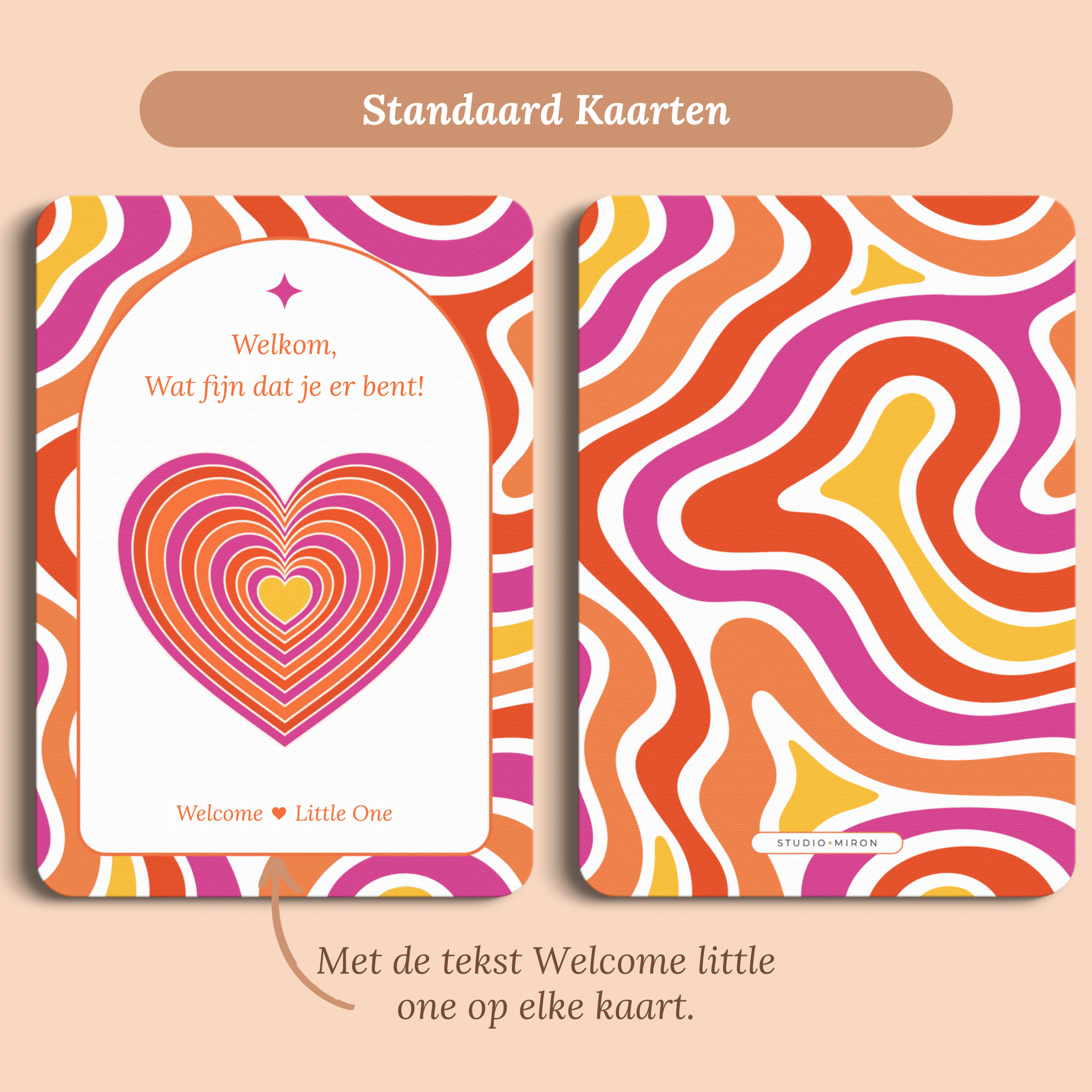 Babyshower mini welkomstbord naamkaart in Flower Power stijl, standaardversie met Welkom en Welcome Little One – Studio Miron