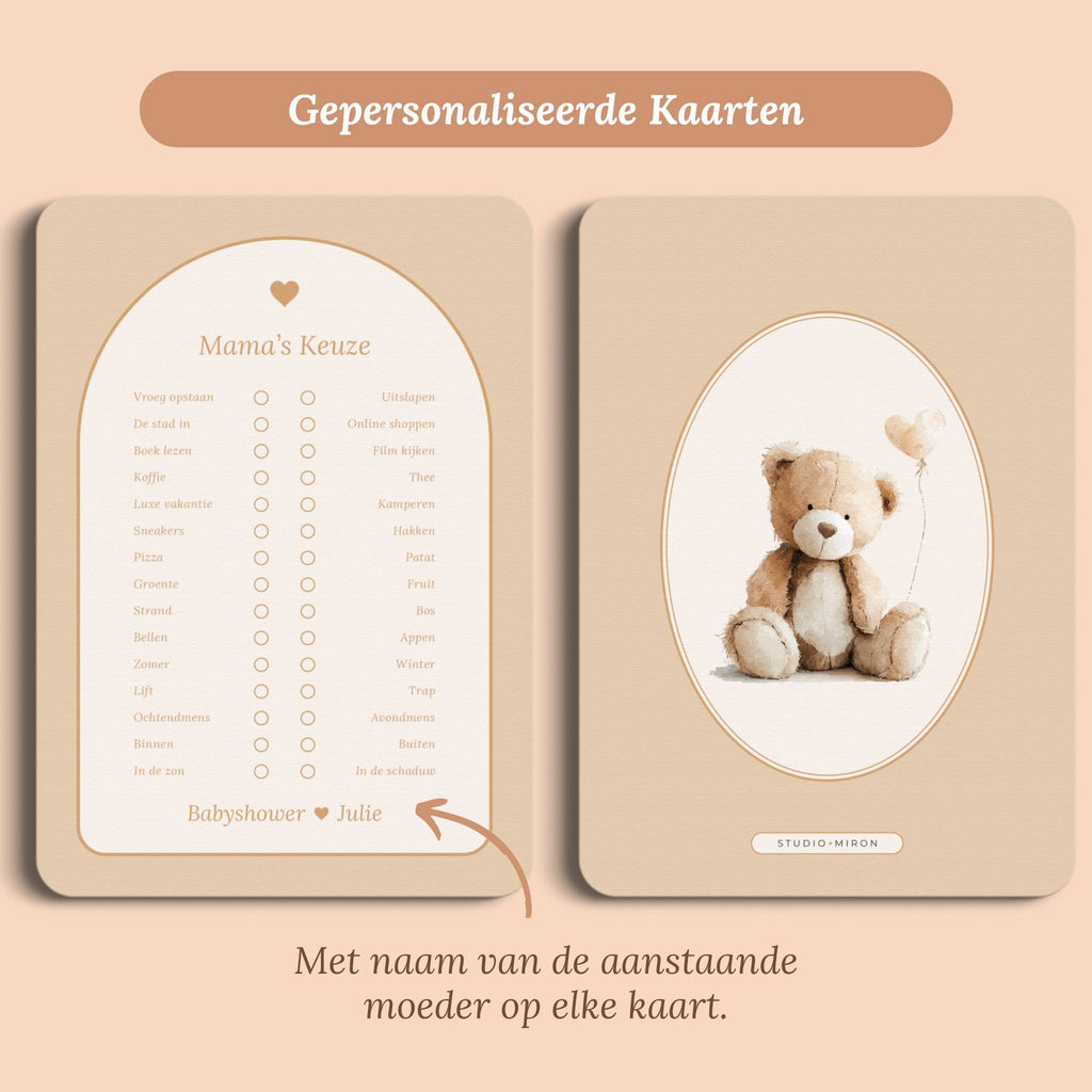 Babyshower spelletjes mamas keuze boho zand gepersonaliseerd voor en achter Studio Miron
