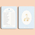 Babyshower spelletjes wie kent mama gingham blauw voor en achter Studio Miron