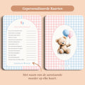 Babyshower spelletjes wie kent mama gingham roze blauw gepersonaliseerd voor en achter Studio Miron