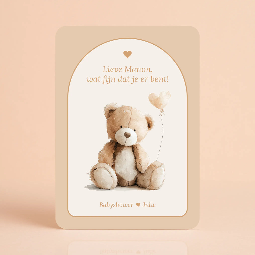 Babyshower welkomstbord Boho Hart – gepersonaliseerde naamkaart voor gasten, gedrukt op stevig papier, Studio Miron