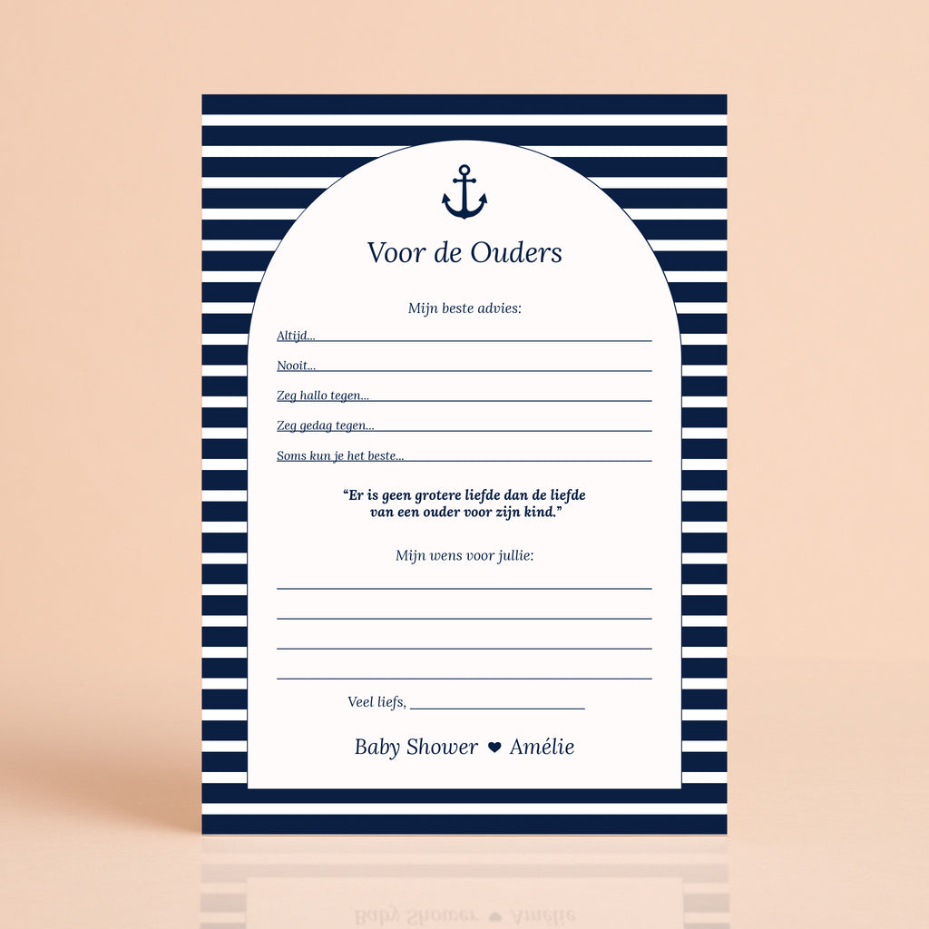 Voor de Ouders kaart in Navy Blue met streepjes, gepersonaliseerd met naam, Studio Miron